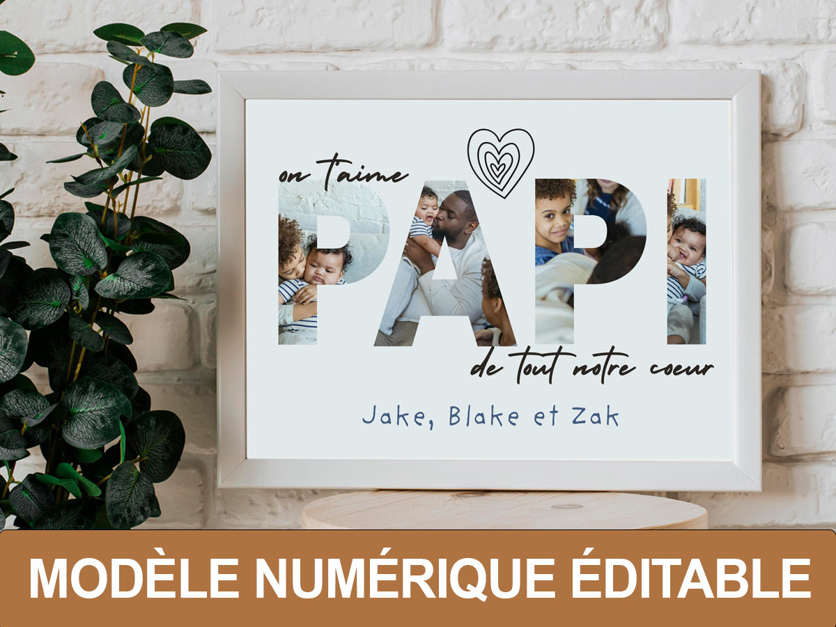 Affiche collage photos personnalisés PAPI - Modèle numérique éditable