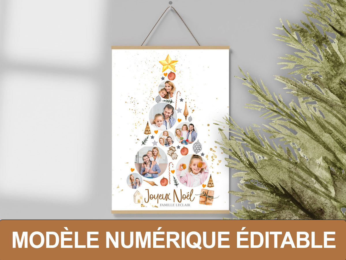 Affiche collage photos personnalisés Sapin - Modèle numérique éditable