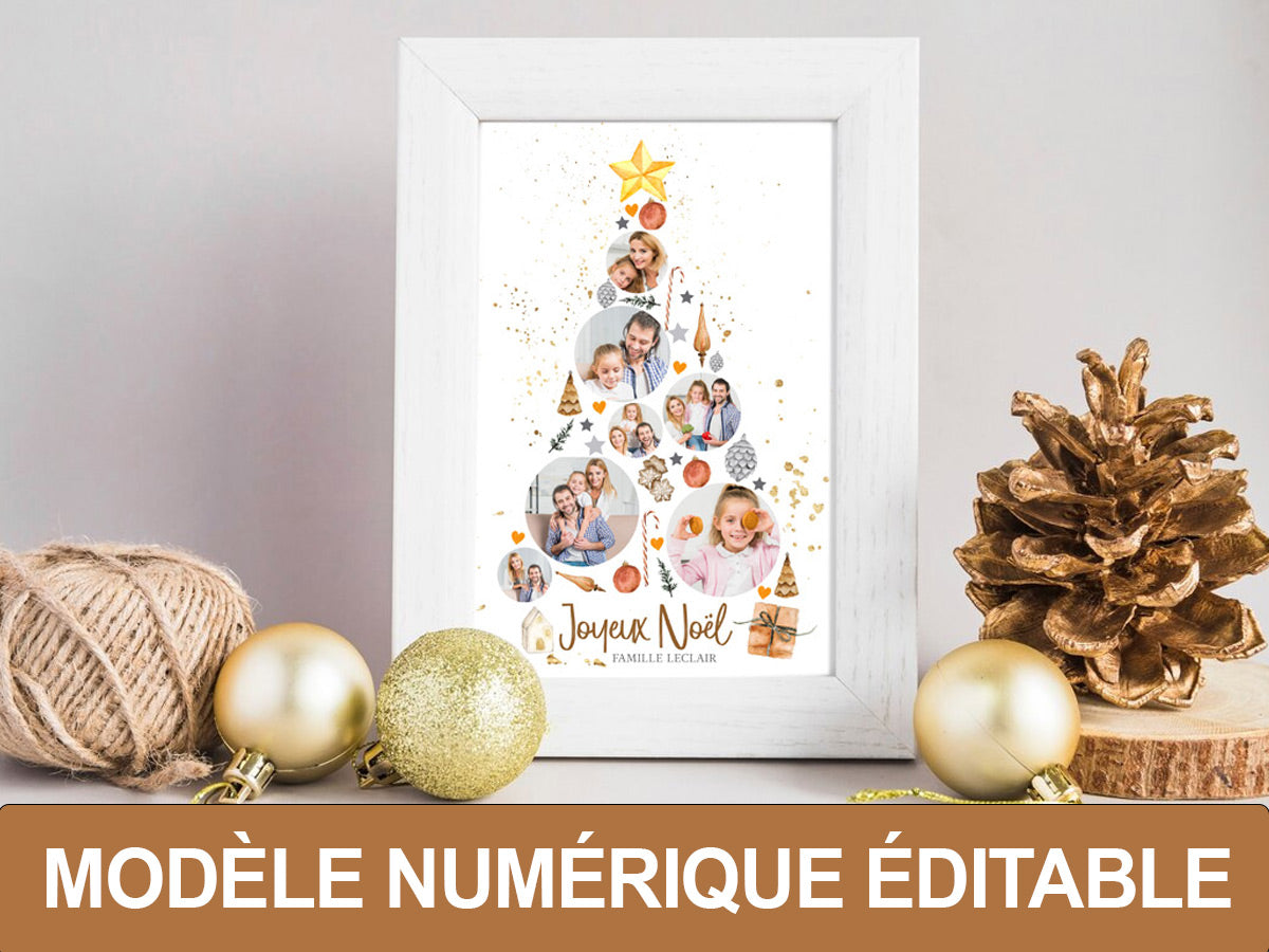 Affiche collage photos personnalisés Sapin - Modèle numérique éditable